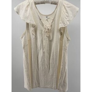 Old Navy Women's Ivory Lace-Up Flutter Sleeve Top Size L 100% Cotton